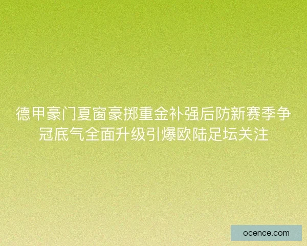 德甲豪门夏窗豪掷重金补强后防新赛季争冠底气全面升级引爆欧陆足坛关注